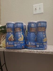 Gerber Baby Snacks (4) Puffs Strawberry Apple (4) Banana 1.48oz. Ex5/25 Total8 - Picture 1 of 3