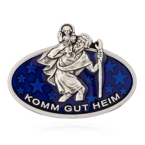 4,5cm oval Autoplakette Komm gut Heim blau Emailliert Christophorus Magnethalter - Picture 1 of 1