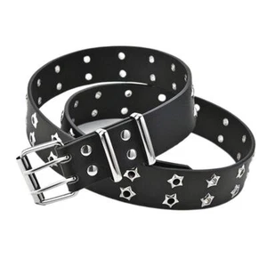 Double Grommet Leather Belt Star Studded Punk Style Waist Belt for Men/Women - Picture 1 of 7