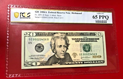 2004A FEDERAL RESERVE NOTE RICHMOND CABRAL SNOW PCGS 65 SERIAL NUMBER 23456 - Image 1 of 2