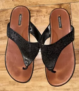 Alex Marie Womens TFlip Flops Sandals Size 9M Black Leather Upper - Picture 1 of 11