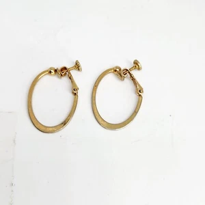 NAPIER Gold Tone Hoop Screw Back Hinged Clip-on EARRINGS Signed Vintage - Picture 1 of 3