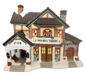 DICKEN'S COLLECTIBES O'WELL CHRISTMAS VILLAGE HOUSE - PIED BELL TAVERN PUB + - Picture 1 of 5