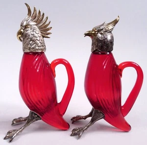 Cartier Oil & Vinegar Salad Pair Figural Cockatoo Bird Spanish Sterling Silver - Picture 1 of 12
