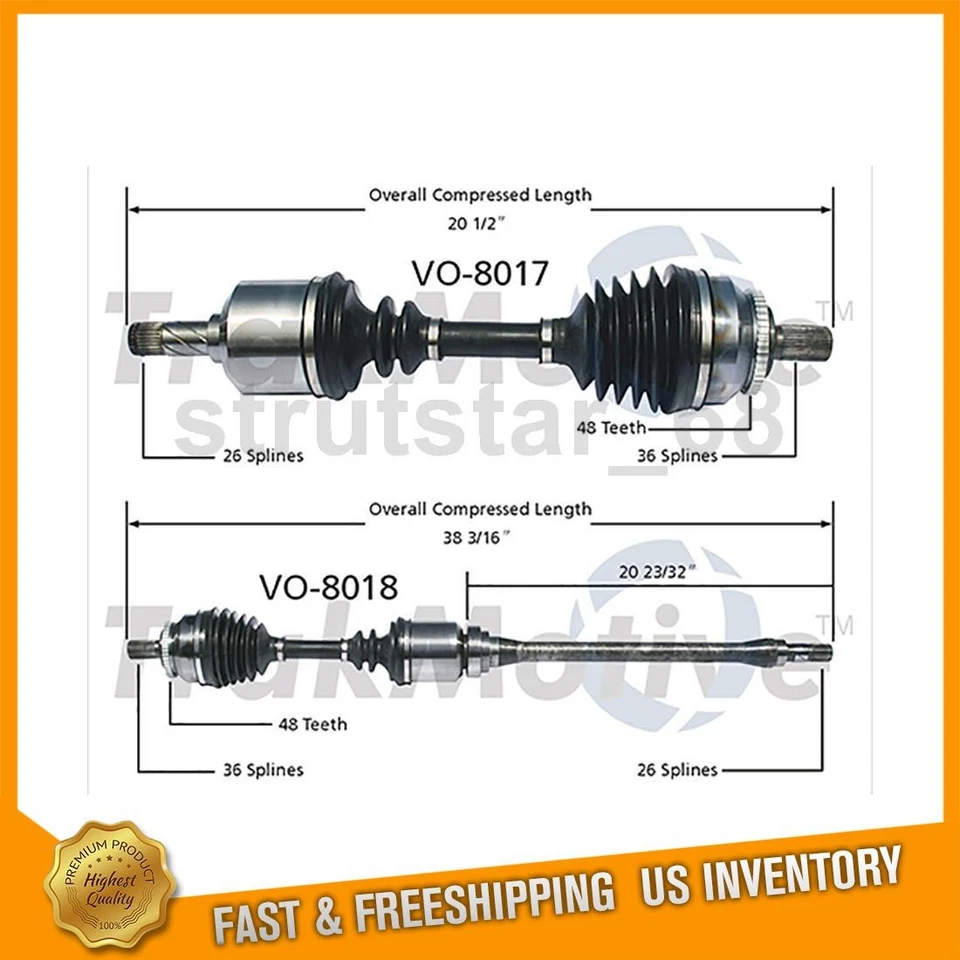TrakMotive CV Axle Shaft 2pcs Front Left Front Right Fits Volvo C70 1999-2002 - Image 1 of 3