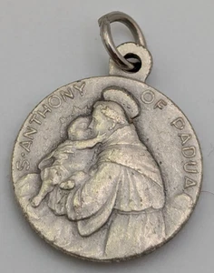 VTG Catholic St Saint Anthony Of Padua Silver Tone Religious Medal With Relic - Picture 1 of 3