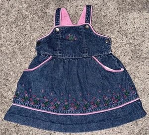 Maglione vestito denim Y2K vintage anni 90 2000 taglia 18m ricamato floreale Wonder Kid - Foto 1 di 5