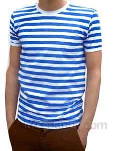Camiseta a Rayas PARA HOMBRES Azul Blanco Indie Mod Marinero NUEVA Retro Preppy Náutica - Imagen 1 de 6