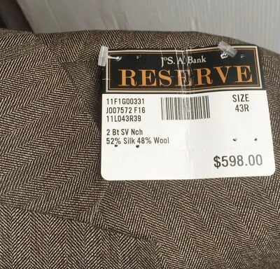 $598 Jos. Blazer Traje Chaqueta A Bank Reserve Hombre SEDA 👀 Lana Marrón Espiga Foto 1 de 4
