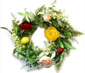 5-1/2" Ranaculus Floral Candle Ring Wreath Decor Accent Spring - Picture 1 of 1