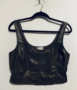 Corsé corto de cuero vegano marrón grande Altard State Top para mujer boho occidental - Imagen 1 de 8