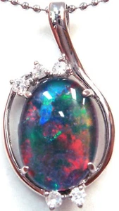 Opal Size 14x10mm Solid Silver Set Natural Black Triplet Opal Jewellery - Picture 1 of 3