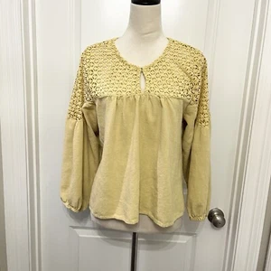 Top tunica UMGEE donna XL giallo senape babydoll uncinetto misto lino usato in ottime condizioni - Foto 1 di 8