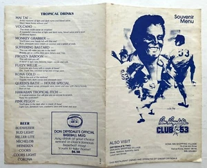 DON DRYSDALE'S CLUB 53 SOUVENIR MENU 1987 KAILUA-KONA HAWAII L.A. DODGERS GINGER - Bild 1 von 2