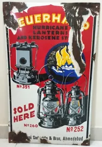 1930 alte Feuerhand Laternen & Öfen Werbung Porzellan Emaille Schildtafel Deutschland - Bild 1 von 7