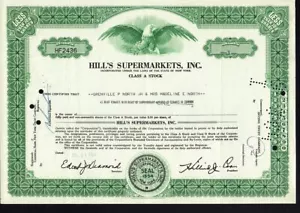 Hill's Supermarkets Inc New York - issued to Grenville & Madeline North 1961 - Picture 1 of 1