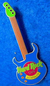 ACAPULCO MEXICO BLUE BASS GUITAR GREEN HEADSTOCK RED HRC LOGO Hard Rock Cafe PIN - Picture 1 of 1