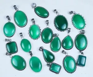 Antique Natural Green Onyx Gemstone 925 Sterling Silver Plated Pendant Lot Gift - Picture 1 of 3