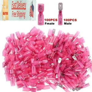 Red Spade Terminals Female&Male 22-16AWG Heat Shrink Wire Crimp Connector 200pcs - Picture 1 of 8