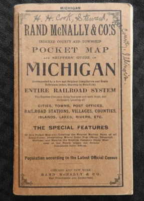 1910 Rand McNally Entire Railroad Sys Pocket Map of MICHIGAN Great Ads Color Map - Image 1 of 4