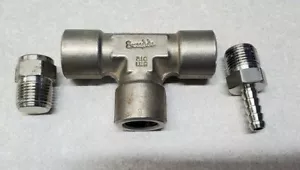 Swagelok 5/8" Tube Union Tee 316 Stainless Steel Instrument w/ Attachments - Picture 1 of 3