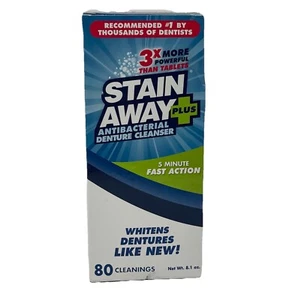 Stain Away Plus Antibacterial Denture Cleanser 8.1oz 80 Cleanings 5-minute Fast - Picture 1 of 4