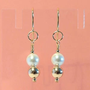 9ct Gold Pearl Earrings, with 6mm 9ct Gold Balls and White Round Pearls - Picture 1 of 12