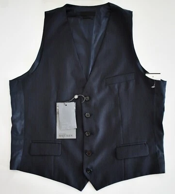 $535 New ALEXANDER MCQUEEN Navy Striped 100% FLEECE WOOL Vest Waistcoat IT-54 L - Image 1 of 4