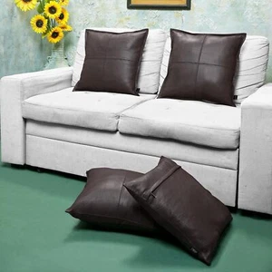 Lambskin Leather Pillow Cover Decorative Sofa Cushion Case Rover Brown Box Style - Picture 1 of 9