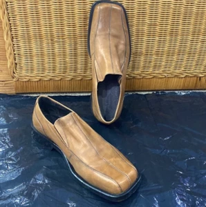 Men's Aldo Blonde Light Tan Square Toe Leather Loafers Slip On Dress Shoes Sz 43 - Picture 1 of 8