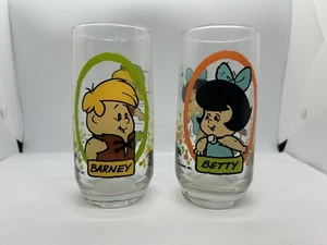 Vintage 1986 Flintstone Kids Pizza Hut Barney & Betty Promo Gläser, Top Zustand - Bild 1 von 2