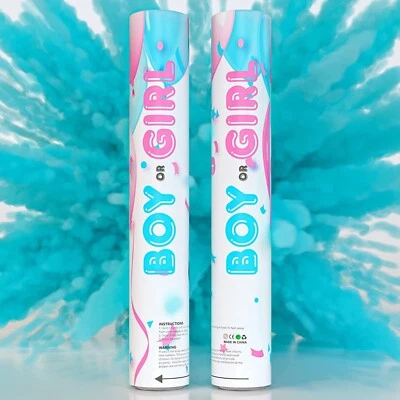 (2 Blue) Baby Boy Gender Reveal Powder Cannon 12", 100% Biodegradable Poppers - Image 1 of 4