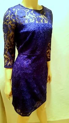 NUEVO CON ETIQUETAS J Crew "Colección" $398 Vestido de Encaje Talla 2 Azul Marino/Azul Índigo Encaje Veneciano  Foto 1 de 4