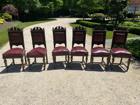 HEAVY CARVED ANTIQUE ITALIAN WALNUT DINING ROOM CHAIRS - GB8 Cover