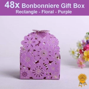 48x Floral Laser Cut Wedding Bonbonniere Bomboniere Candy Gift Boxes - Purple - Picture 1 of 1