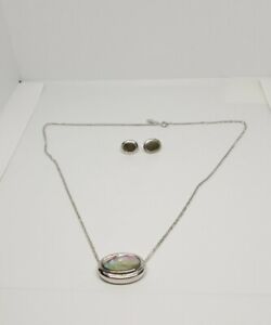 Avon Shell Inlay Silver Tone Necklace and Earrings Jewelry Set