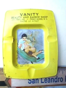 Vintage Vanity Beauty & Barber Shop Metal Ashtray Prince George BC Canada - Picture 1 of 1