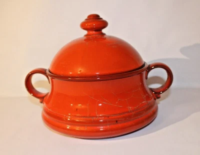 Olla para servir sopa esmaltada con patas rojas vintage IMPERFECTA Foto 1 de 4