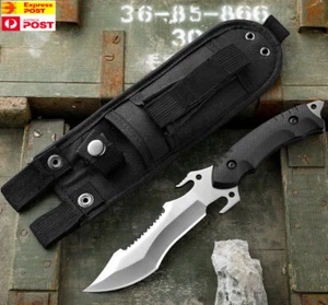 Survival Military Bowie Camping Pig knife Full Tang serrated Knife EDC w/ Sheath - Picture 1 of 12