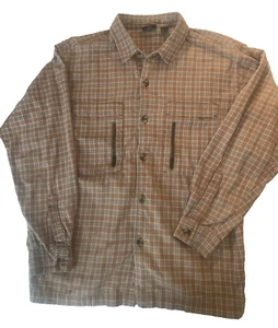 Kavu Mens Flannel Shirt Sz M FLAW Tan Plaid Outdoors Gorpcore Workwear - Picture 1 of 12