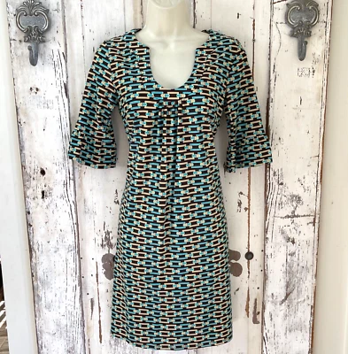 Vestido recto Jude Connally talla pequeña para mujer marrón azul beige manga campana Foto 1 de 4