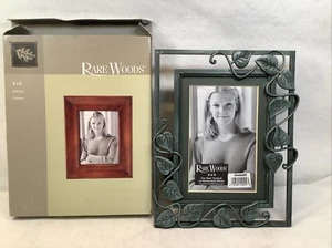 Rare Woods 4x6 Picture Frame metal frame with leaves - Picture 1 of 2