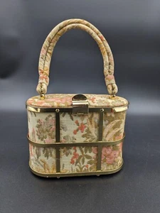 Vintage 1960s Etra Metallic Gold Caged Tapestry Purse - Picture 1 of 17