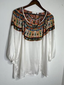 Chico's Aztec Western Collana Stampa Contadino Boho Top Blusa Manica 3/4 2 L (13 - Foto 1 di 9