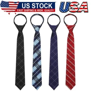 4 Pcs School Ties for Boys Kids 15 Inch Plaid Pre-tied Adjustable Neckties Boys - Picture 1 of 7