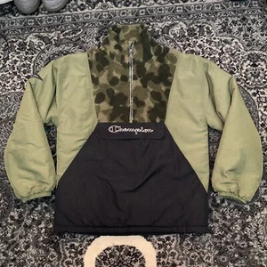 Champion Puffer Fleece Half Zip Camo Green Black sz Small Men - Picture 1 of 4