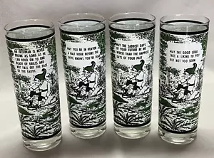 Set of 4 MCM HTF Irish Blessing Drinking Glasses - With Whimsical Sayings - Picture 1 of 2