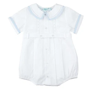 Feltman Brothers Baby Boys White & Blue Belted Romper NWT Christening 3m, 6m, 9m - Picture 1 of 3