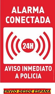Cartel PVC Alarma conectada 24h Aviso inmediato policia Cartel PVC rojo 19x29cm - Imagen 1 de 4