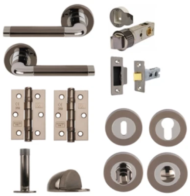 ARGO Black Nickel Polished Chrome Lever On Rose Door Handles+Latch,Hinges - Image 1 of 4